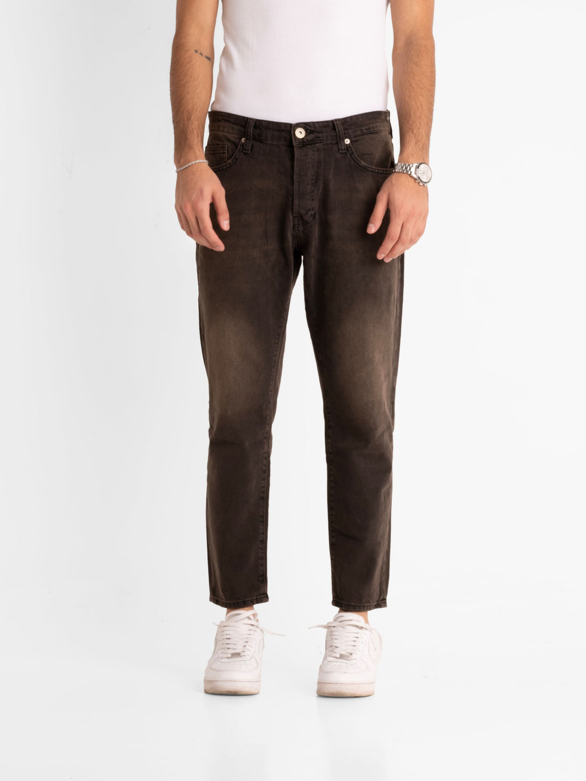 Boyfriend Jeans - Dark Brown Washed Vintage