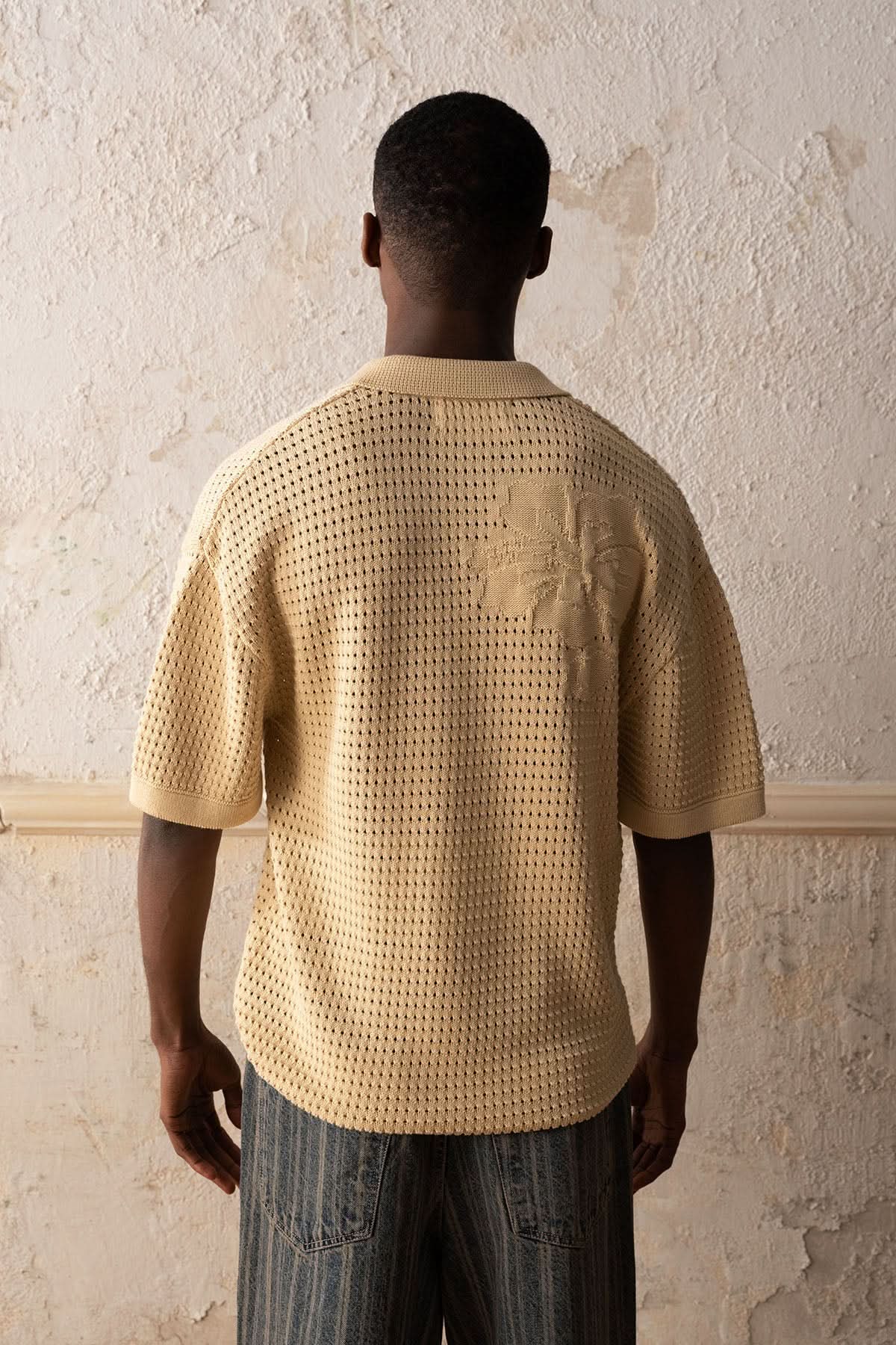 Crochet Knit Polo Shirt