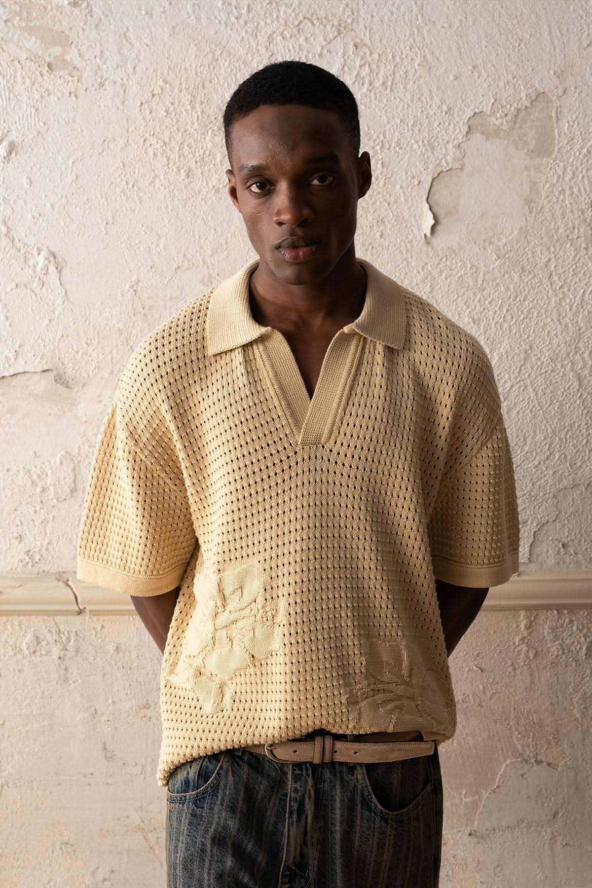 Crochet Knit Polo Shirt