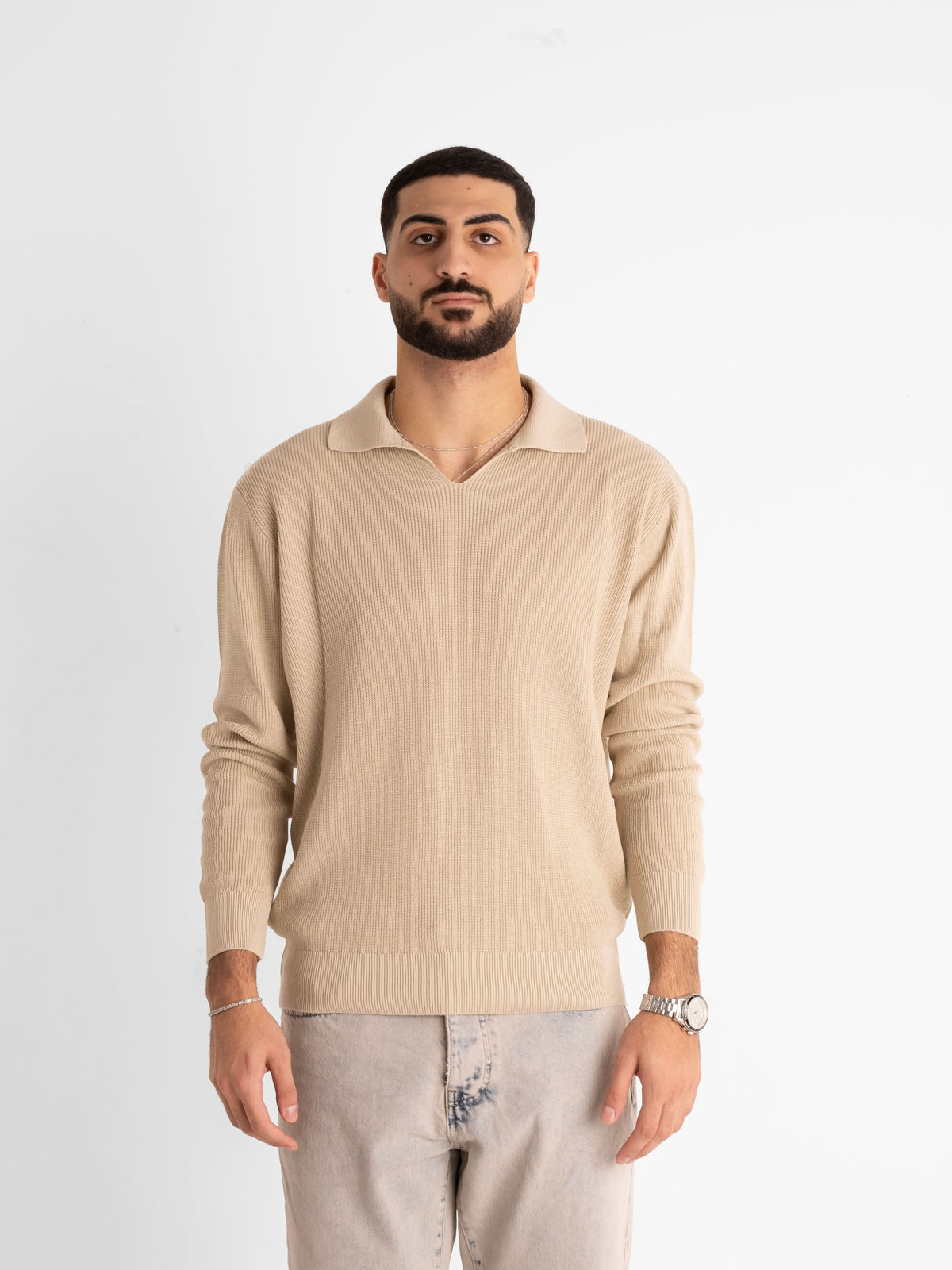 Enrico Polo Collar Sweater - Stone