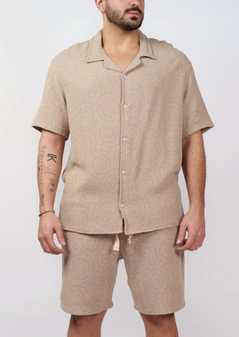 Beige Knit Half Sleeve Shirt