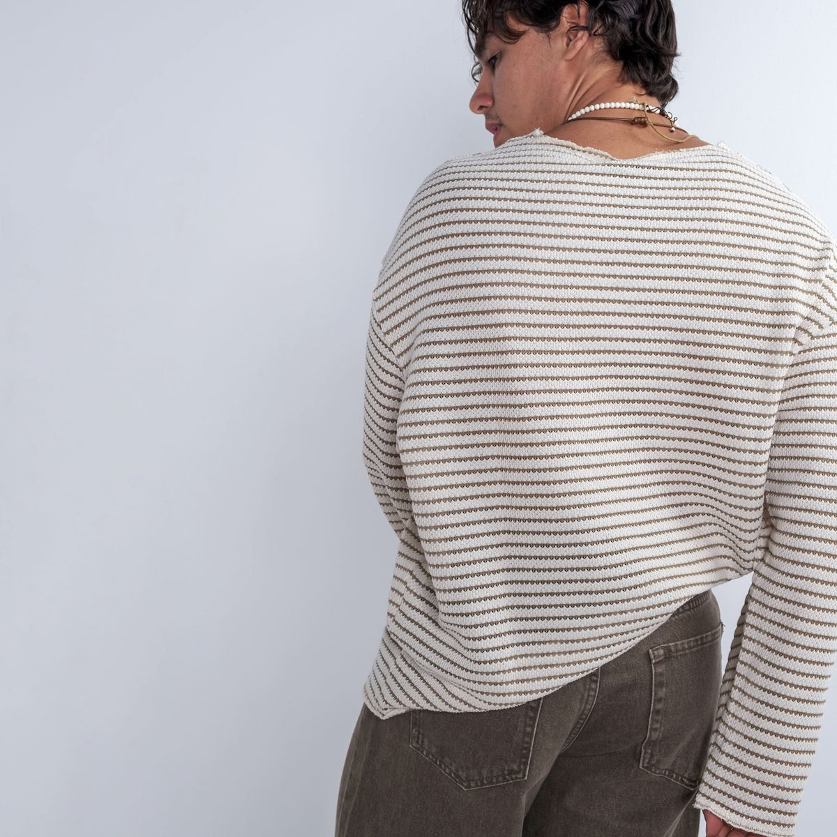 White Striped Sweater In Khaki