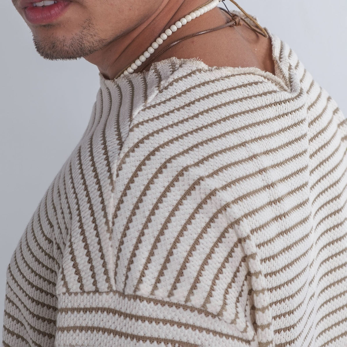 White Striped Sweater In Khaki
