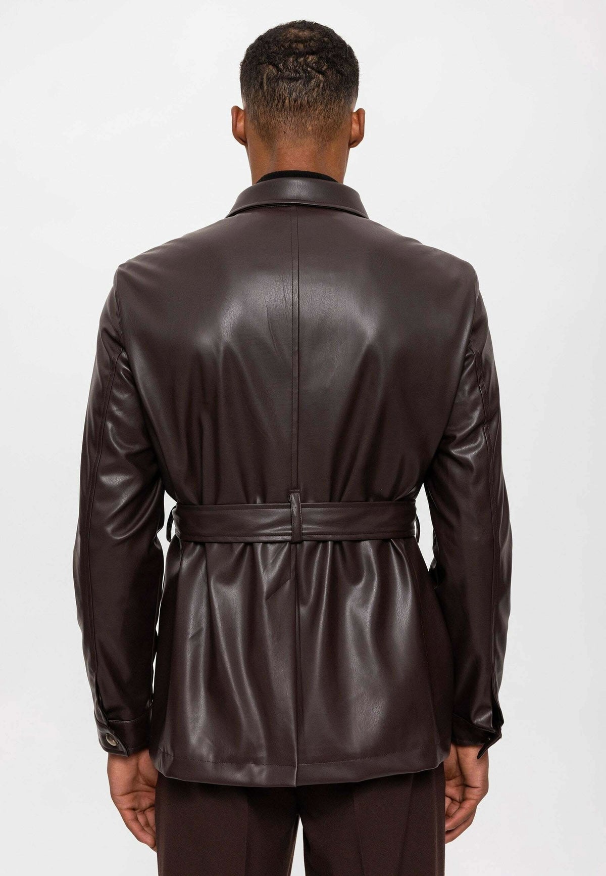 Belted Faux Leather Coat