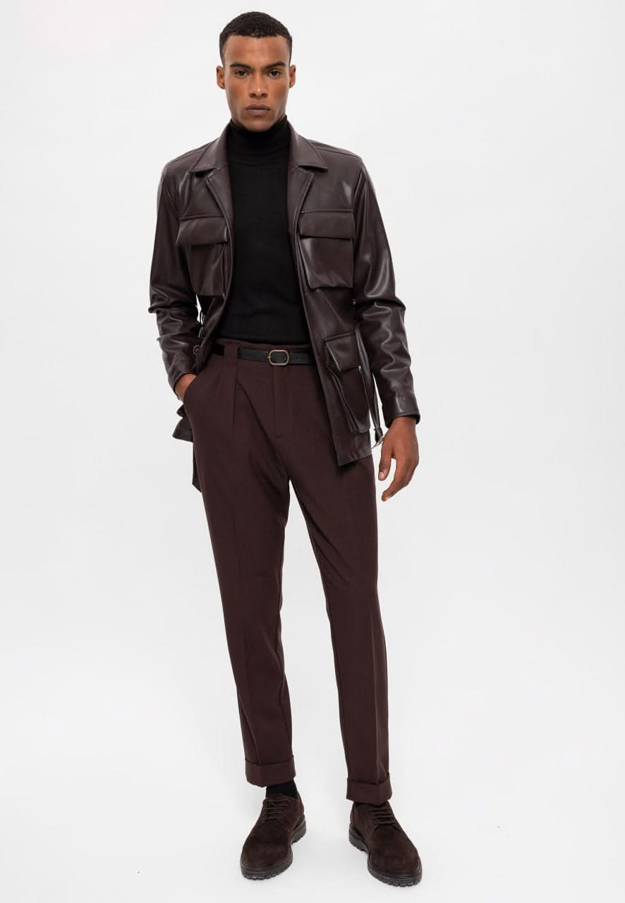 Belted Faux Leather Coat