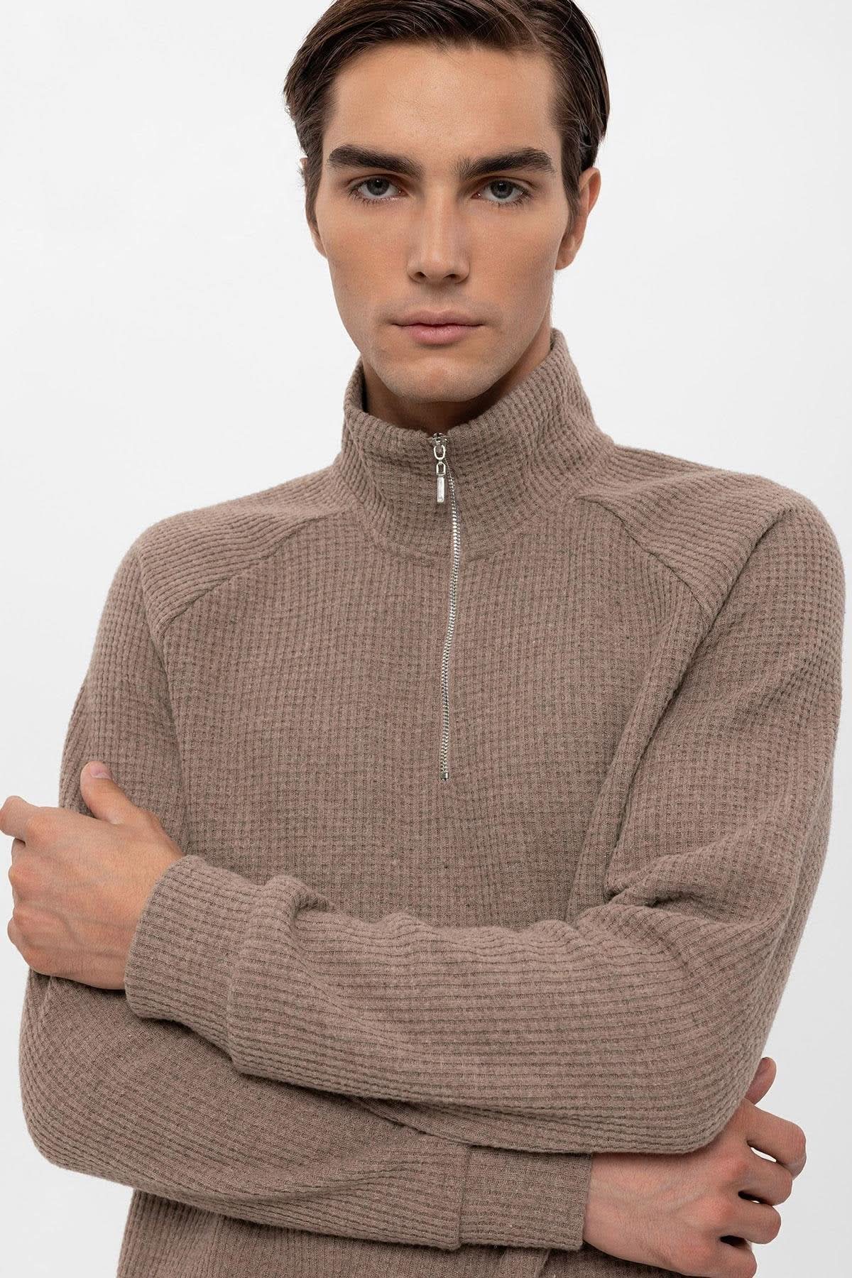 High Collar Sweater in Beige